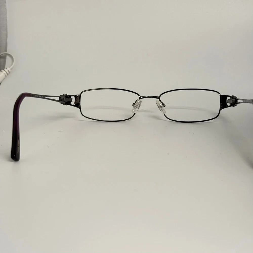 Gunmetal Metal Rectangular Eyeglass Frames Rhinestone Temple Details 51-17-135